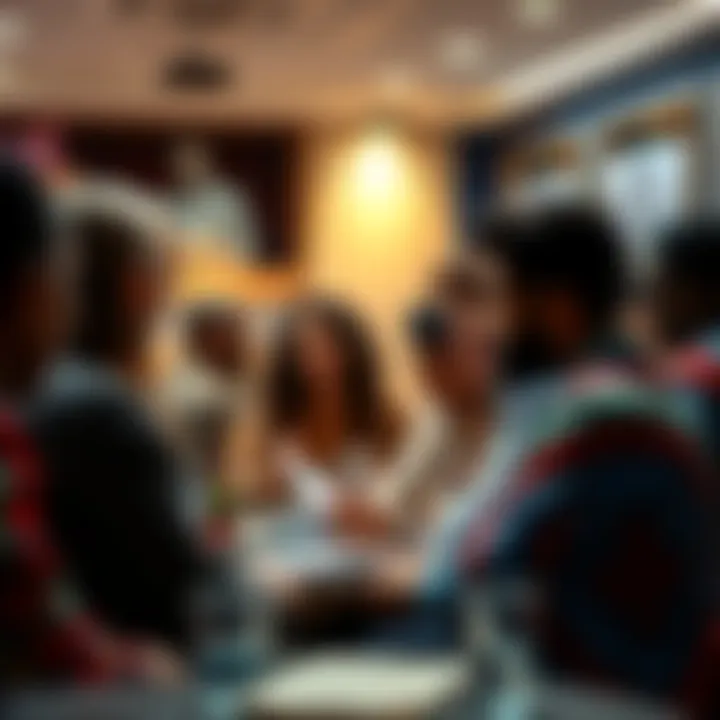 A group of diverse people engaged in a lively discussion about community issues.