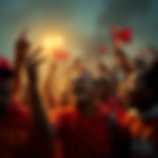 Community Outrage Over Treatment Crowd of people expressing anger and frustration over the treatment of a beloved figure