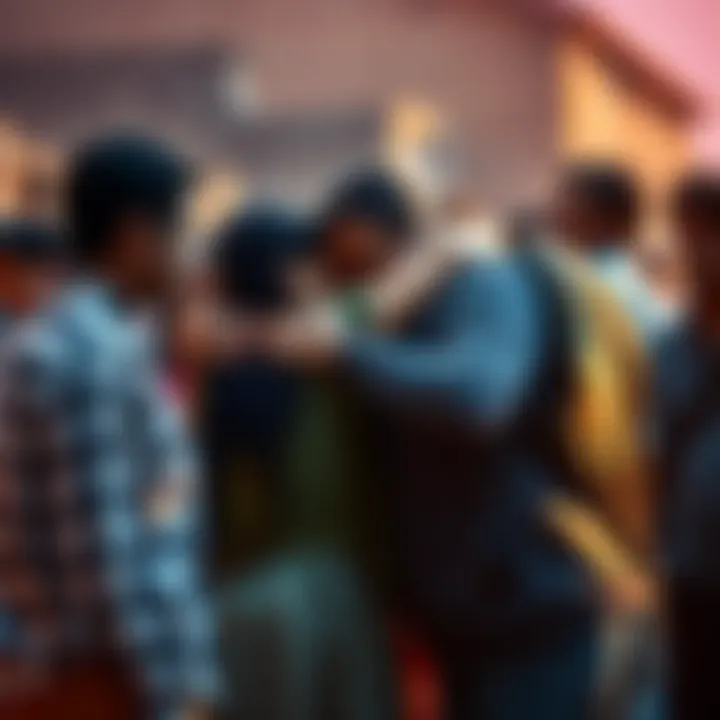 A group of people embracing and showing affection to Raora, creating a warm atmosphere of connection and unity in their community.