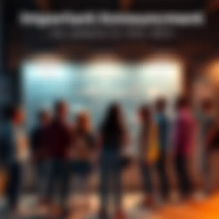 A group of people gathered around a bulletin board discussing important updates for 2025.