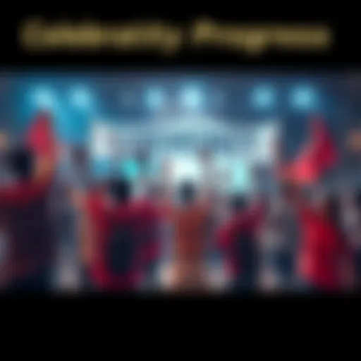 A group of people celebrating together, holding banners and showing signs of achievement, representing progress in their community.