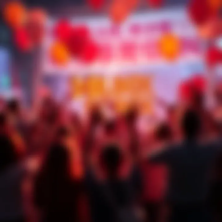 Group of people celebrating the achievement of reaching a 14 million CC box with balloons and banners
