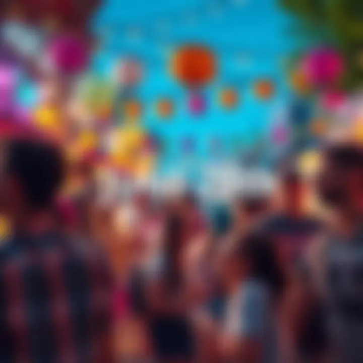 People enjoying a local event with decorations and activities for June 28th