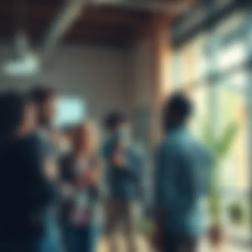 A group of diverse people discussing creative ideas and collaborating in a bright, welcoming space