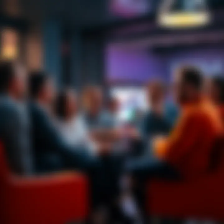 A group of people engaging in a lively discussion about a recent breakthrough, sharing ideas and reactions in a casual setting.