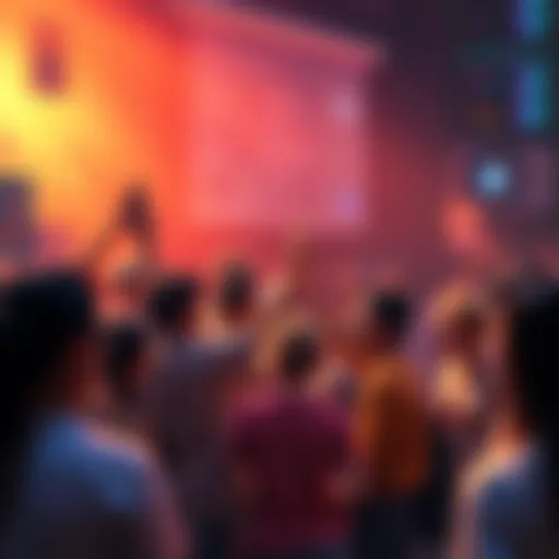 A diverse group of artists and posters interacting in a vibrant online forum, celebrating the lifting of restrictions.