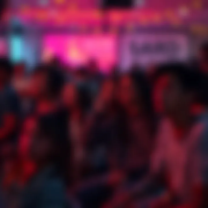 A group of people interacting while listening to Sad Hando Noises in a community setting, sharing emotions through sound.