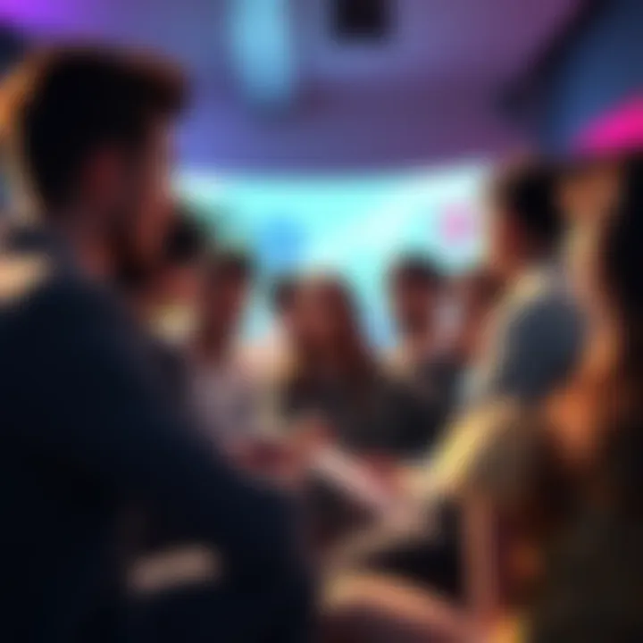 A group of people engaged in conversation about idolization and recognition in a community setting