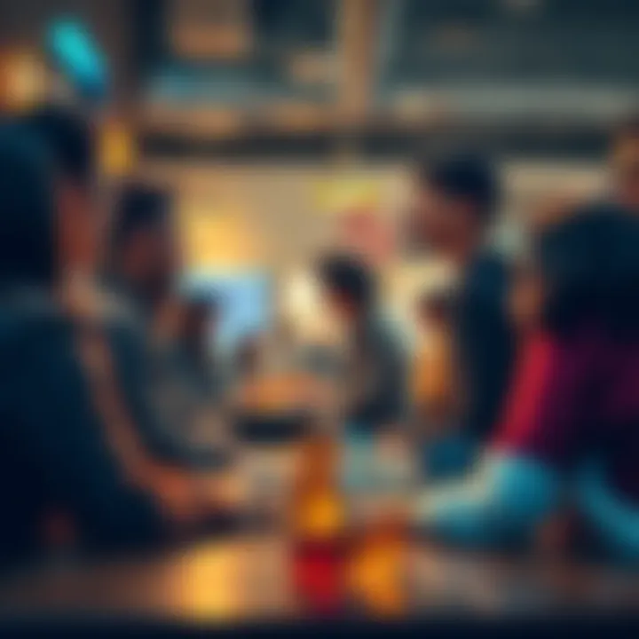 A diverse group of people discussing ideas in a vibrant community setting.