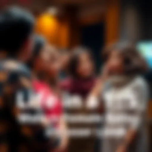 A group of five women talking together while a single man observes nearby, highlighting the dynamics of a 1:5 male-to-female ratio in community settings.