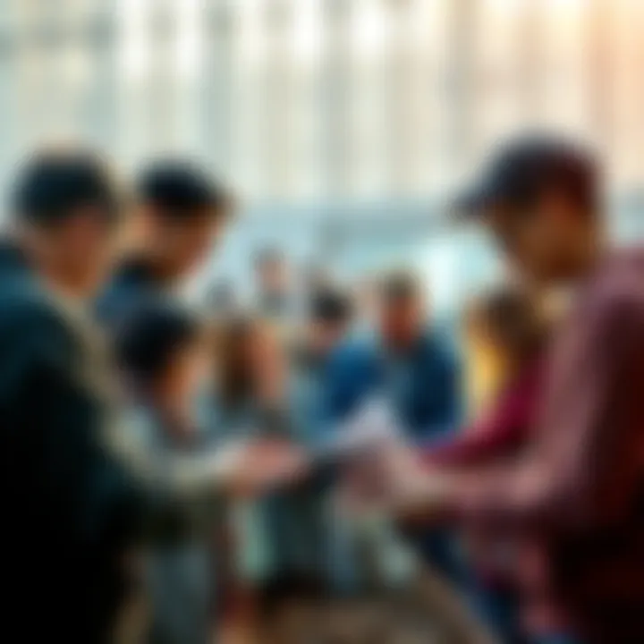 A group of people discussing and counting stones in a community setting, sharing tips on resource management for an event.