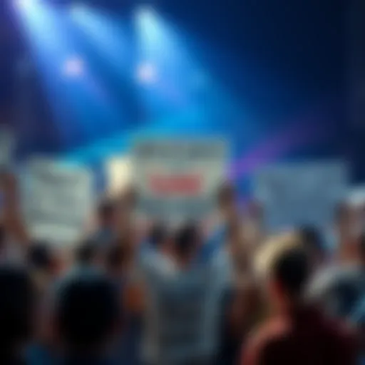 A group of people holding signs advocating to report and remove a problematic song, showing unity and determination.