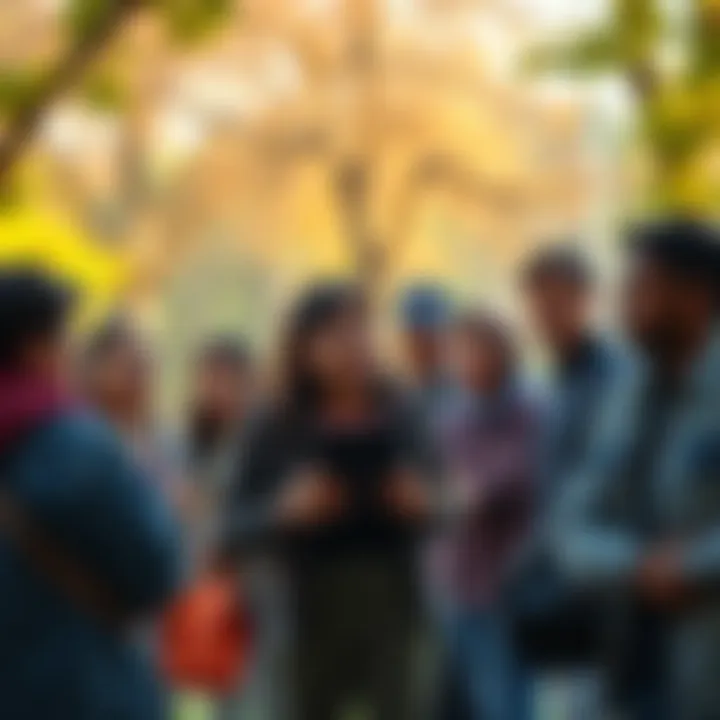 A group of shocked community members discussing an unexpected incident in a park