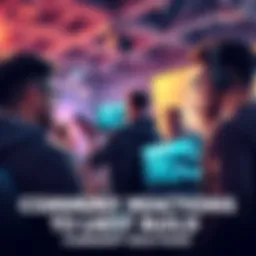 A group of people discussing feedback on a gaming build, with one person showing a screen of the new features