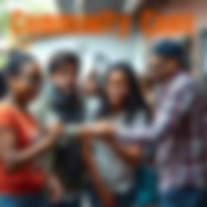 People of different backgrounds helping each other in a community setting