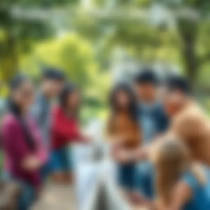 Group of diverse people working together on a community project, smiling and collaborating in a park setting