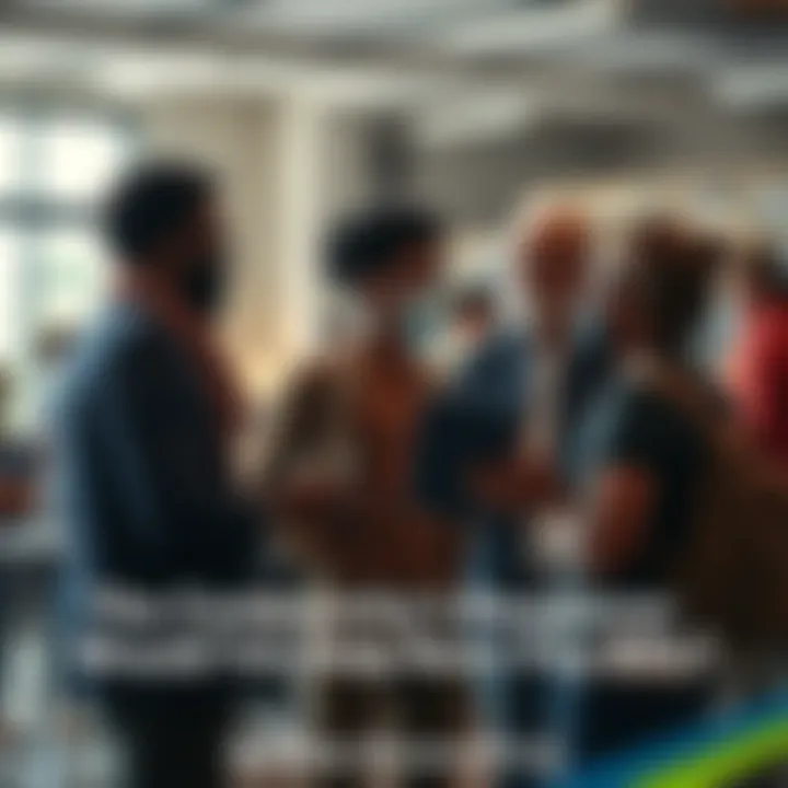 A group of diverse people talking together about helping Remi with bills in a community setting