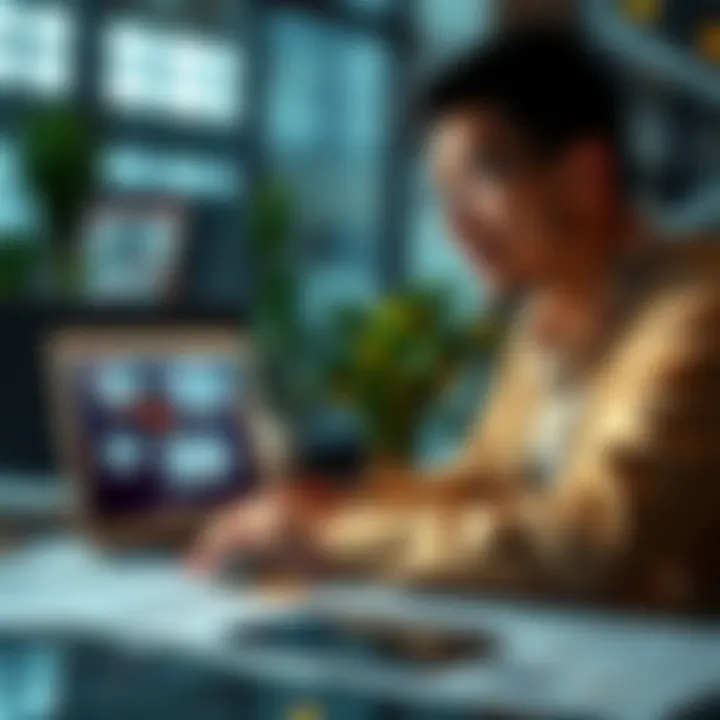 A person reviewing different image-translation websites on a laptop, showcasing various tool interfaces and results, expressing interest and curiosity.