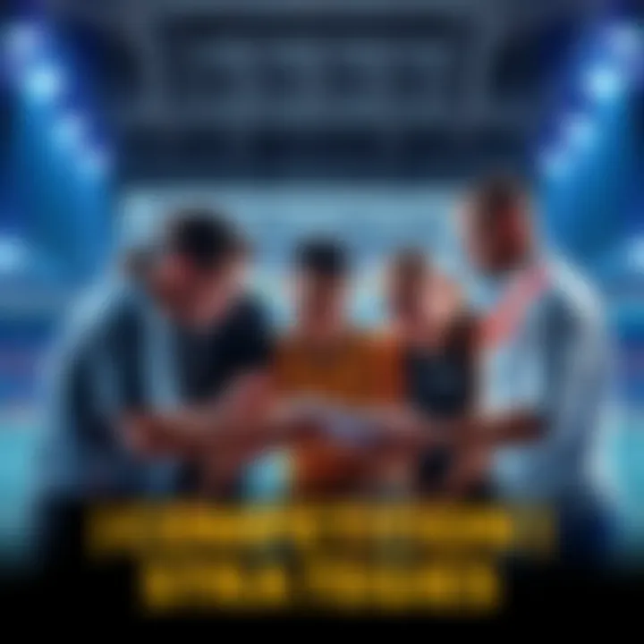 Competition Strategies A diverse group of athletes analyzing game strategies together, highlighting teamwork and focus on success.