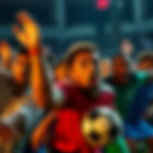 A group of diverse individuals competing in a sports-like event, showcasing determination and teamwork while aiming for victory.