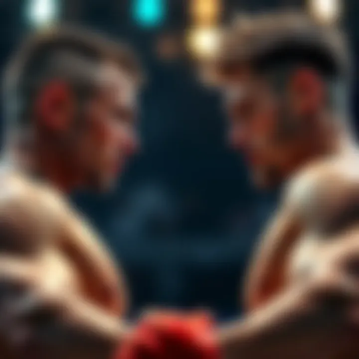 Two athletes preparing for a competition, showcasing their strength and determination, with a tense atmosphere surrounding them.