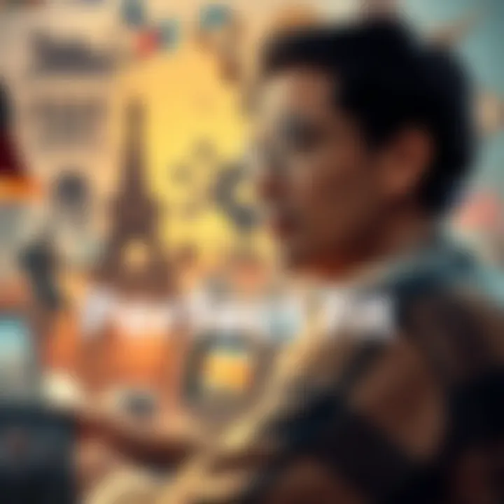 A person reflecting on how past ideas connect to current trends, surrounded by images symbolizing history and modern life.