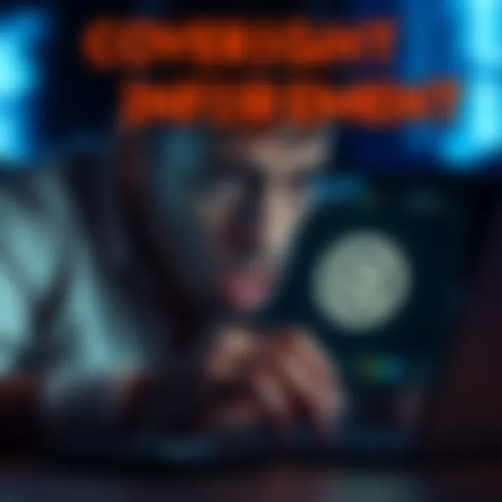A worried creator looking at a laptop screen with a copyright symbol, representing the issue of copyright infringement in digital content.