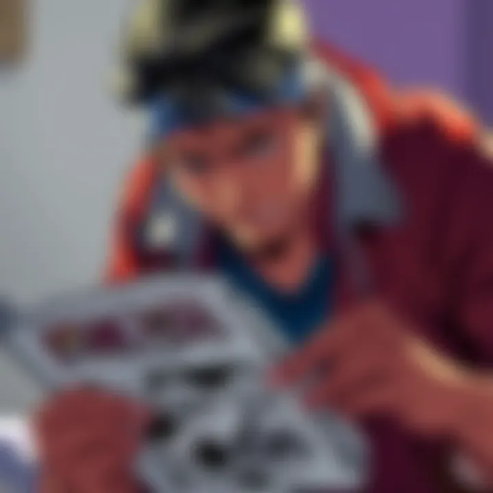 A person closely inspecting a One Piece Volume 1 manga, looking for missing details.