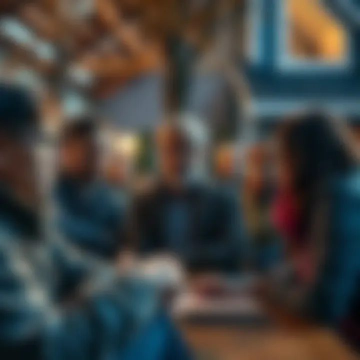 A group of neighbors gathered, looking worried and discussing a local issue, showing tension in the community.