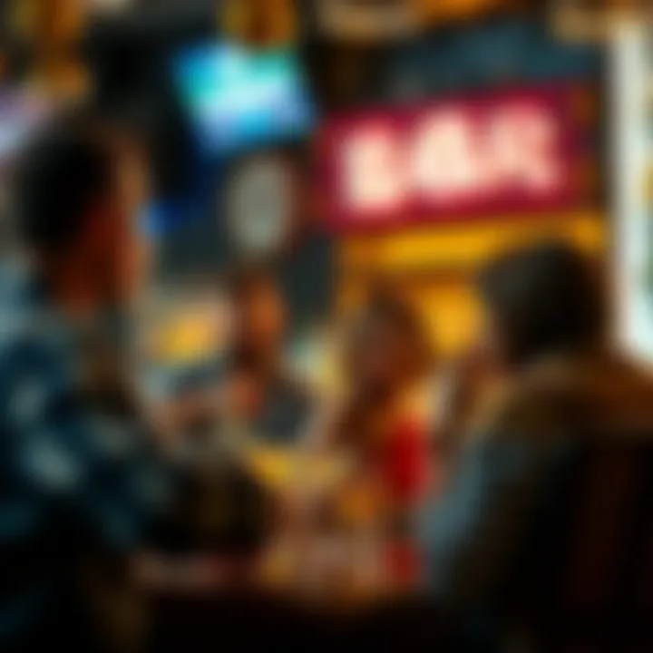 Group of customers discussing their concerns about a bartender's behavior and service quality at a local bar