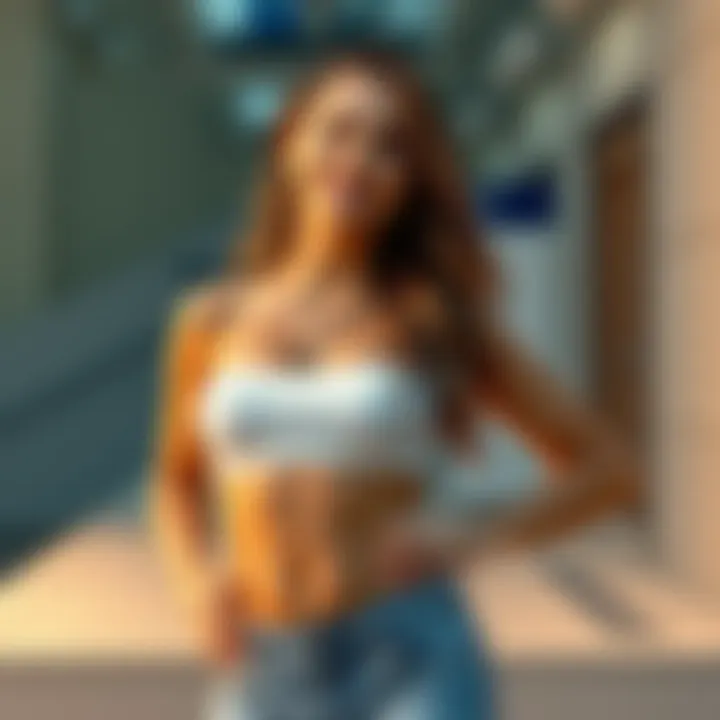 A confident young woman stands proudly, showcasing her body with a smile, embodying body positivity and self-acceptance.