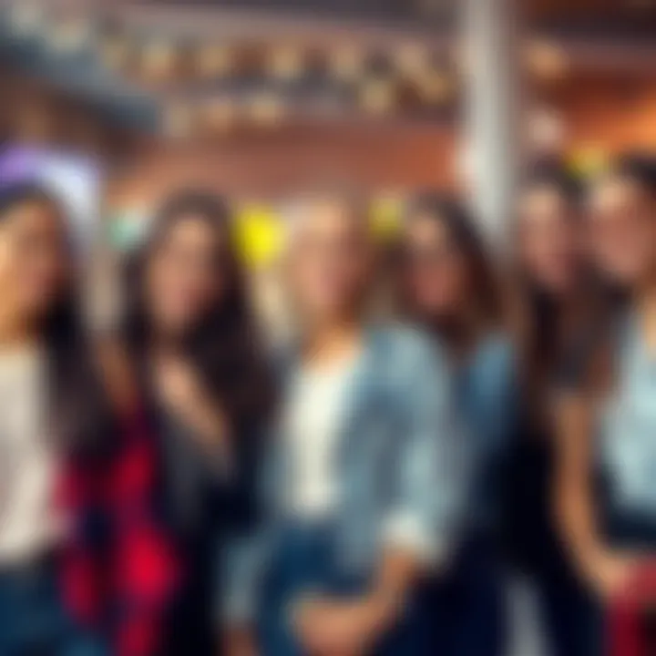 Group of confident and charming girls A diverse group of confident girls showing unique traits that attract attention, smiling and interacting with each other in a lively setting