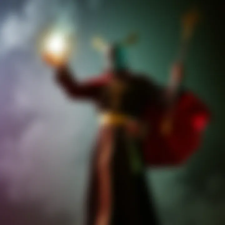 A confident person dressed as an exorcist, standing boldly with a glowing orb in hand, surrounded by mystical symbols and an aura of energy.