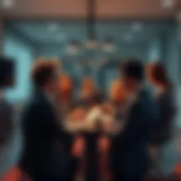 A group of diverse professionals discussing bold statements in a meeting room, highlighting competition and success.