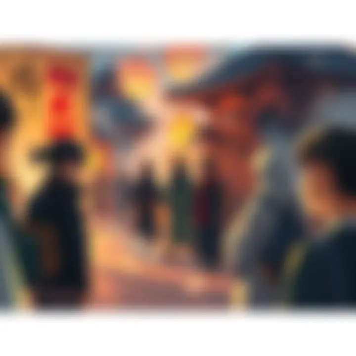 A scene depicting the struggles of non-sorcerers and heavenly restriction users in Higuruma's domain after confiscation. Individuals look on with concern as cursed tools are taken away, highlighting t...