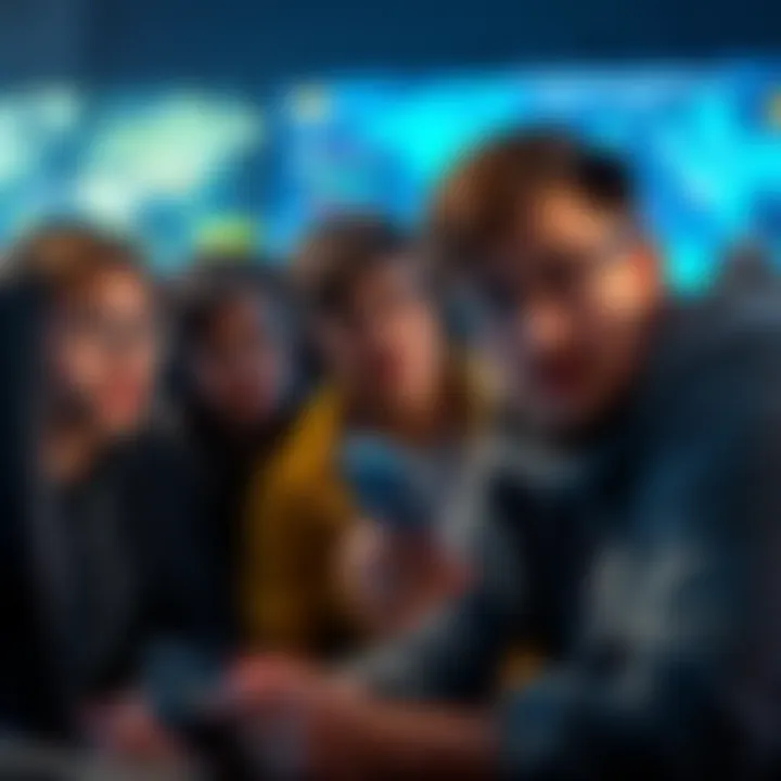 A group of gamers looking puzzled while discussing a mission glitch on their screens