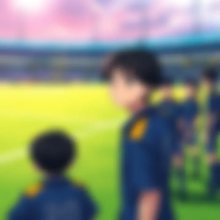 Confused Isagi on the Field Isagi looks puzzled on the football field with teammates talking around him, showing frustration over excessive dialogue in Blue Lock.