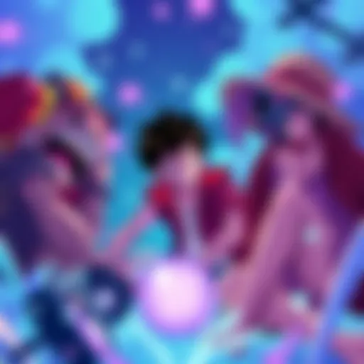 Illustration showing BB, Luffy, and Imu interacting in a vibrant scene, highlighting their unique traits and relationships.