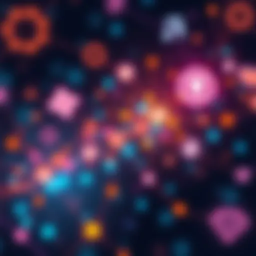 Illustration showing links between various subjects like science, art, and technology, represented by colorful lines connecting different icons.