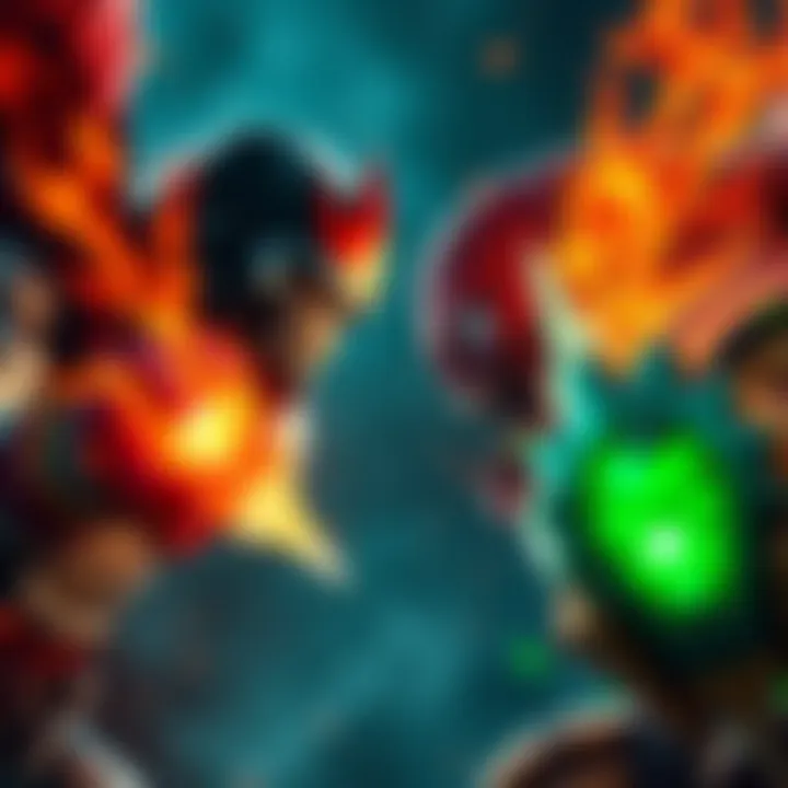 Conquest and Doomguy face off in an intense battle setting, showcasing their unique powers and fierce expressions.