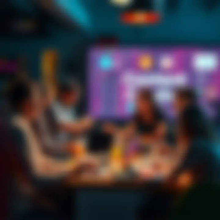 A group of people brainstorming around a table filled with digital devices, discussing content strategies for 2026