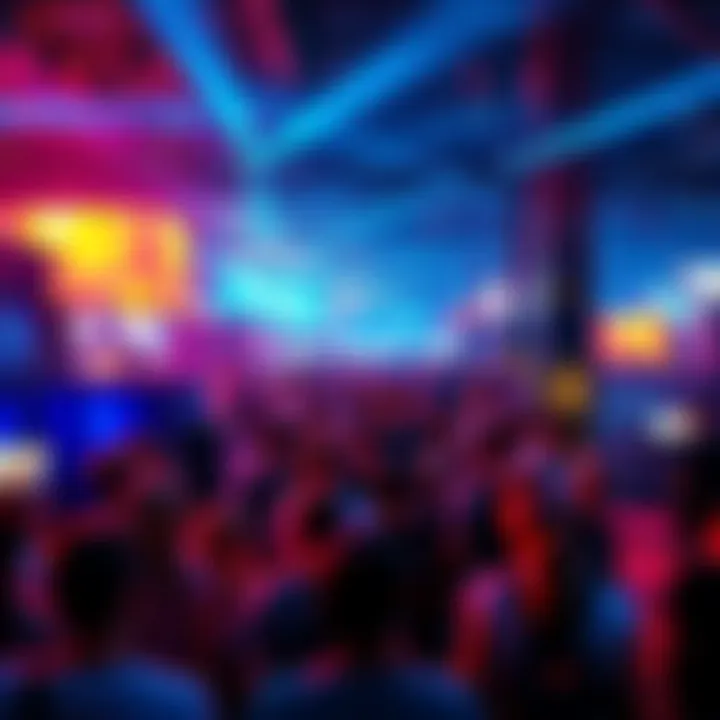 A crowd of people engaging in raves and gaming tournaments at a lively convention setting