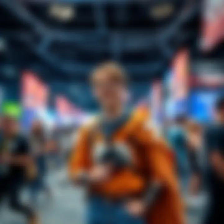 A convention attendee in cosplay happily participating in an event, interacting with others, and enjoying activities