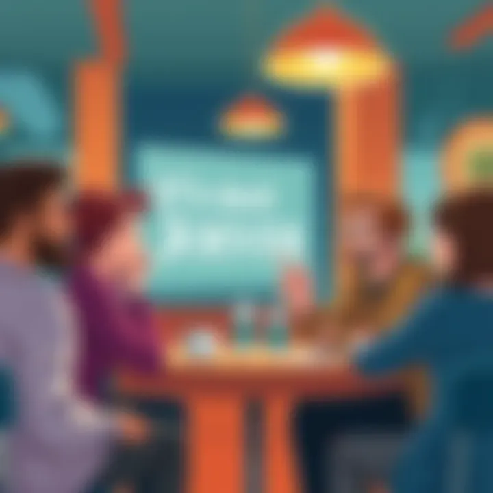 People discussing the phrase 'It's not Joever' in a cafe setting, showcasing a blend of emotions and expressions