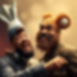 Cook and Moss Head share a funny moment, both laughing heartily during their live action clash.