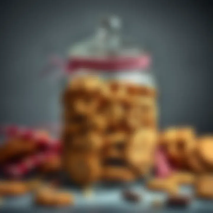 A colorful cookie jar brimming with homemade cookies, symbolizing community and tradition