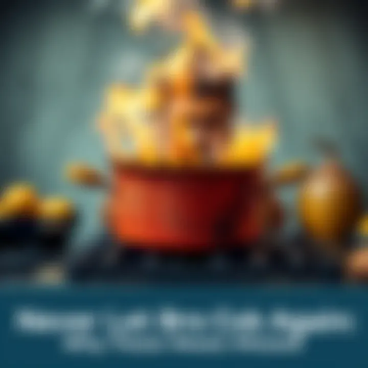 A burnt pot on a stove with smoke rising and a person looking frustrated