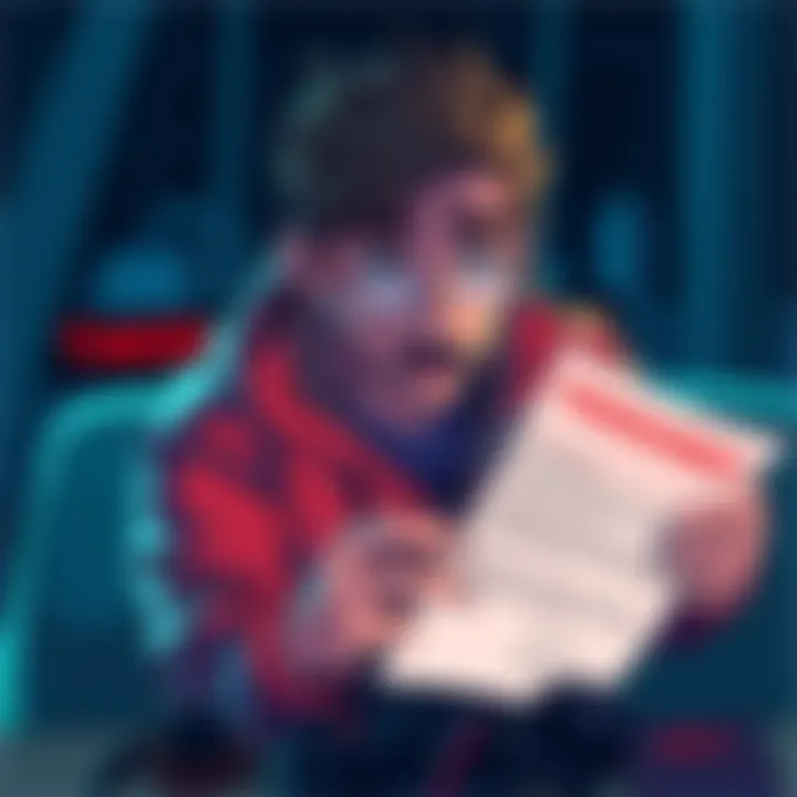 Illustration showing a frustrated creator reviewing a takedown notice for an AMV with Little Dark Age song