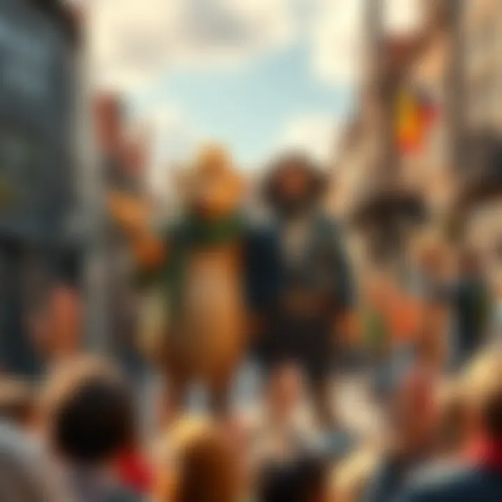 Cork and Rock, the best friends, stand side by side in Berk, showcasing their unique talents and friendship, surrounded by cheering townsfolk.