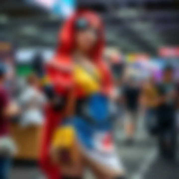 Cosplay Ideas for Solo Event A person in a colorful cosplay outfit poses confidently at a convention, showcasing their unique costume and accessories.